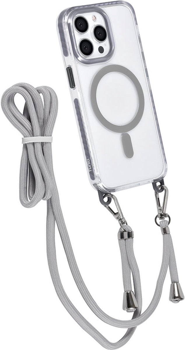 TUNIQ telefoonhoesje voor Apple iPhone 13 Pro - MagSafe backcover met koord - Grijs