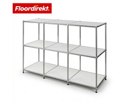 FLOORDIREKT Metalen Rek Concept Epure MK-018 - Open staand rek met 3 planken - Sideboard & lowboard van metaal - 116 x 40 x 82 cm - Wit - Modern design - Voor woonkamer, kantoor & hal - Stevig en veelzijdig - Verkrijgbaar in verschillende kleuren