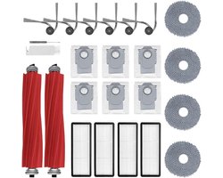 24-delige accessoirekit met vervangingsonderdelen geschikt voor Roborock QV 35A/QV 35S/QR 598/QR 798 robotstofzuigers, inclusief 2 hoofdborstels, 4 dweilpads, 6 zijborstels, 4 HEPA-filters, 6 stofzakken en 1 reinigingsaccessoire.