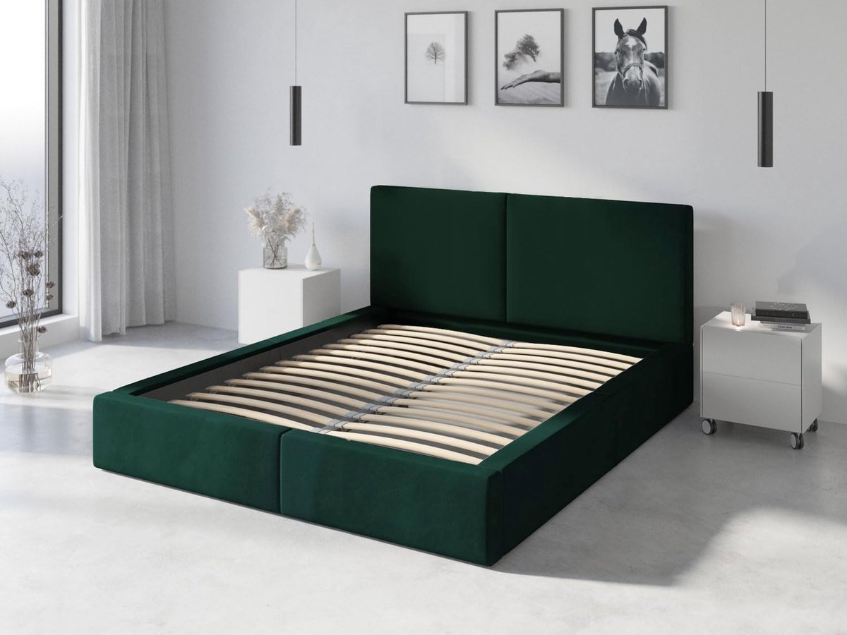 Emerald Royal Fluweel Tweepersoonsbed – 160x200 cm – Met Hydraulische Opbergruimte & Metalen Frame