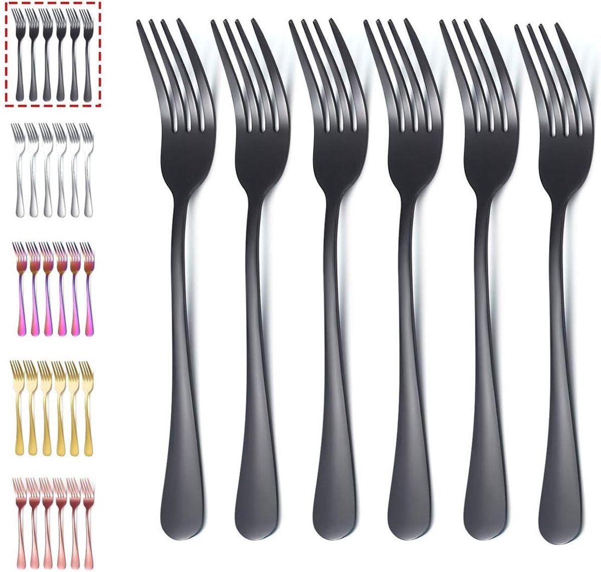 Set van 6 Zwarte Roestvrijstalen Diner Vorken met Titanium Coating - Luxe Servies