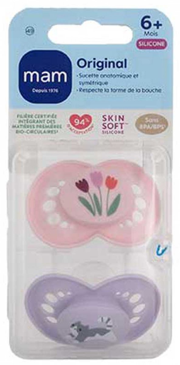 MAM 2 Originele Natuurlijke Fopspenen Vanaf 6 Maanden (Modellen : Bloemen en Kat)