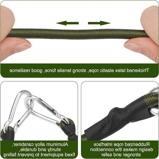 Set van 4 Rubber Lashing Straps met Carabiner Haak van 30 cm - Elastische Spanbanden voor Bagage, Fietsen en Vrachtwagens — afbeelding 2