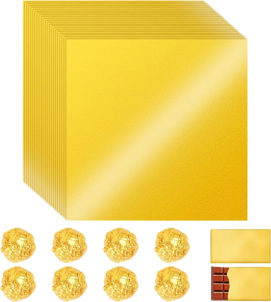 Gouden Folie Papier Verpakking voor Chocolade, 100 Stuks, 20x20cm, Voedselveilige Aluminium Folie voor Zelfgemaakte Snoepjes en Chocoladerepen