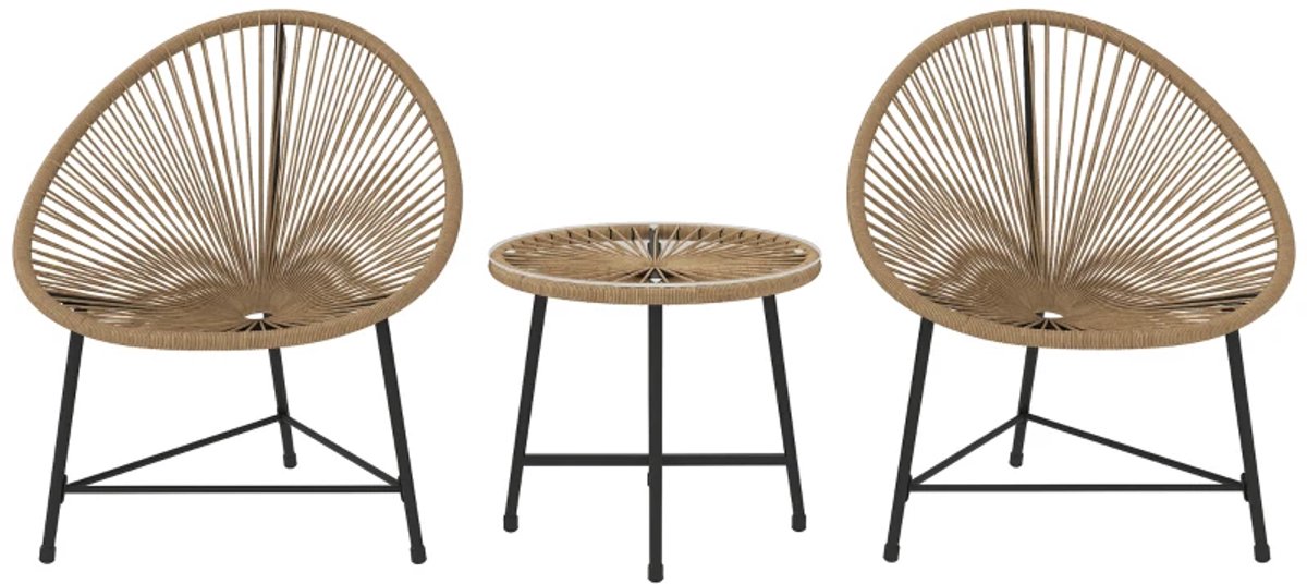 Tuinmeubel Bistroset - 3-delig - Tuinset - Tuinmeubelset met 2 Stoelen + Tafel - Balkonmeubel - Kunststof Rotan - Meubel voor 2 Personen - Loungeset - Tuinzitgroep - Meubelsets - voor Tuin, Balkon, Terras - Lichtbruin