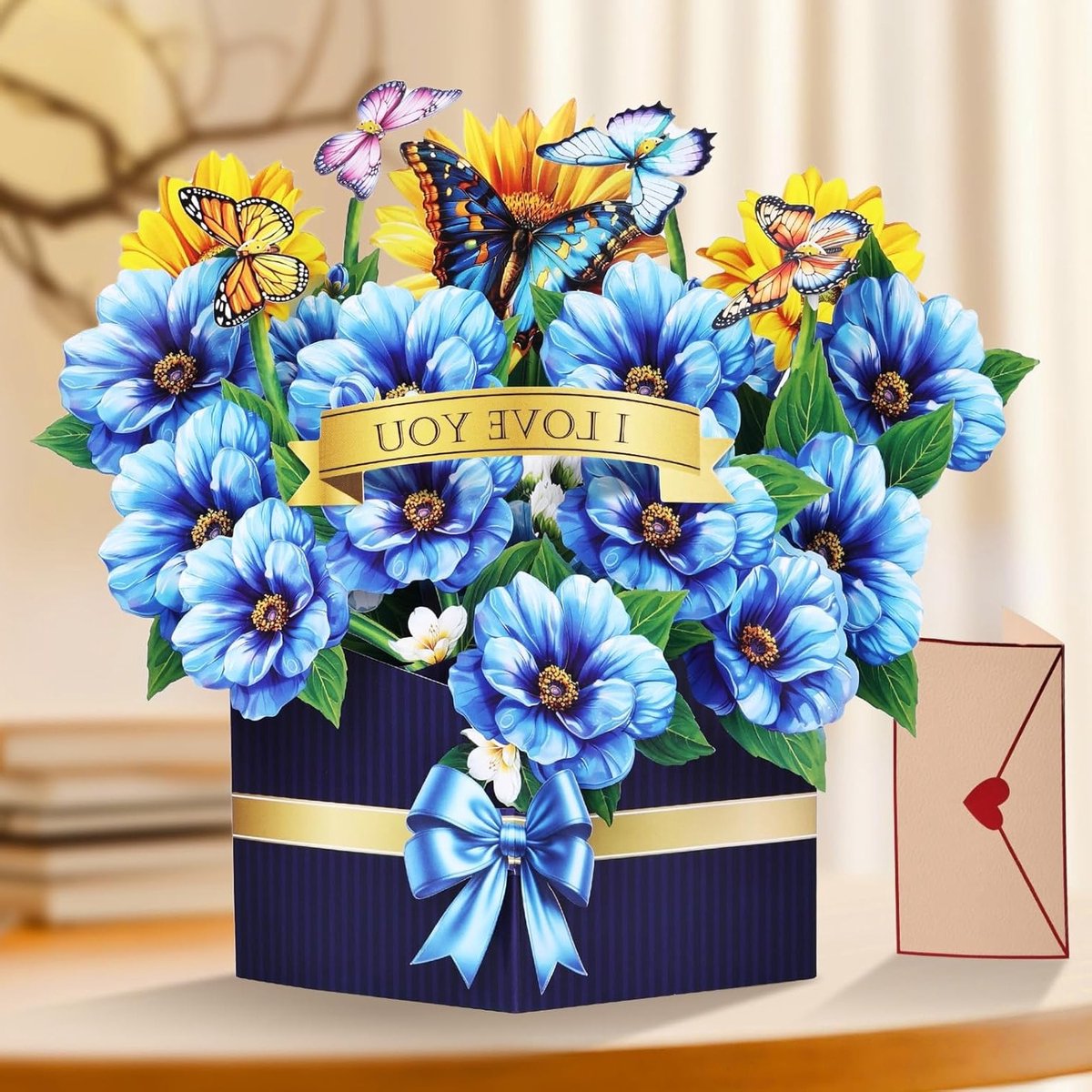 3D Pop-Up Verjaardagskaart met Papieren Poppy Bloem Boeket en Envelop, Perfect voor Moederdag, Verjaardagen en Anniversaries, Unieke Bloemen Groetkaart voor Vrouwen en Meisjes