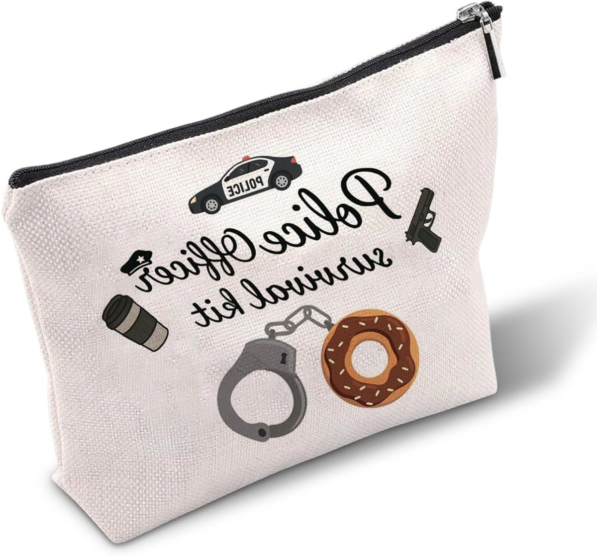 Cosmetica Tas voor Politieagenten van Natuurlijk Jute, Perfect als Cadeau voor Afstuderen of Pensionering, Ideaal voor Wetshandhaving en Survival Kits