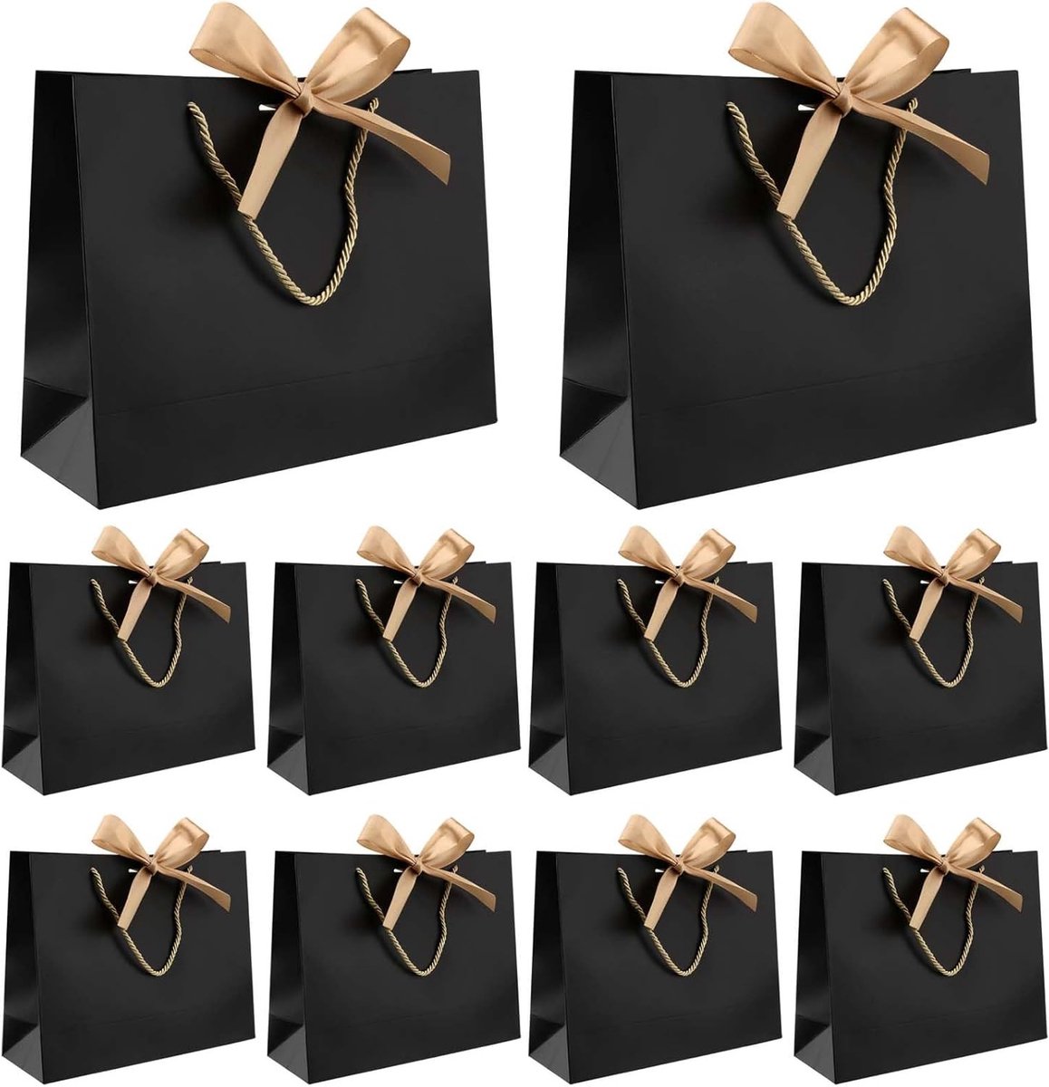20 Stuks Zwarte Cadeautassen met Gouden Strik en Handvatten, 32×25×11cm - Perfect voor Verjaardagen, Bruiloften en Feestjes