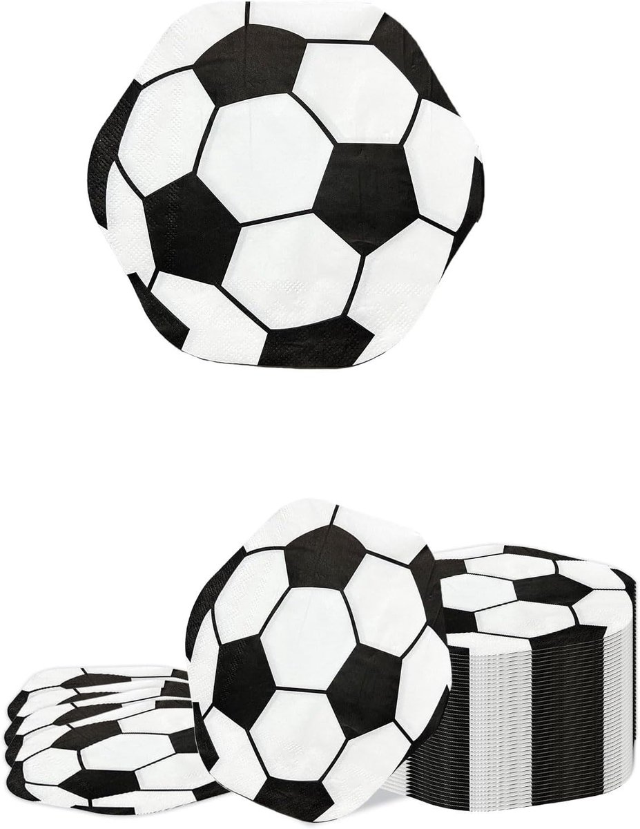 40 Stuks Voetbal Servetten, Voetbal Verjaardagsservetten, Zwart-Witte Kicker Servetten voor Kinderfeestjes en Babyshowers, Feestdecoratie
