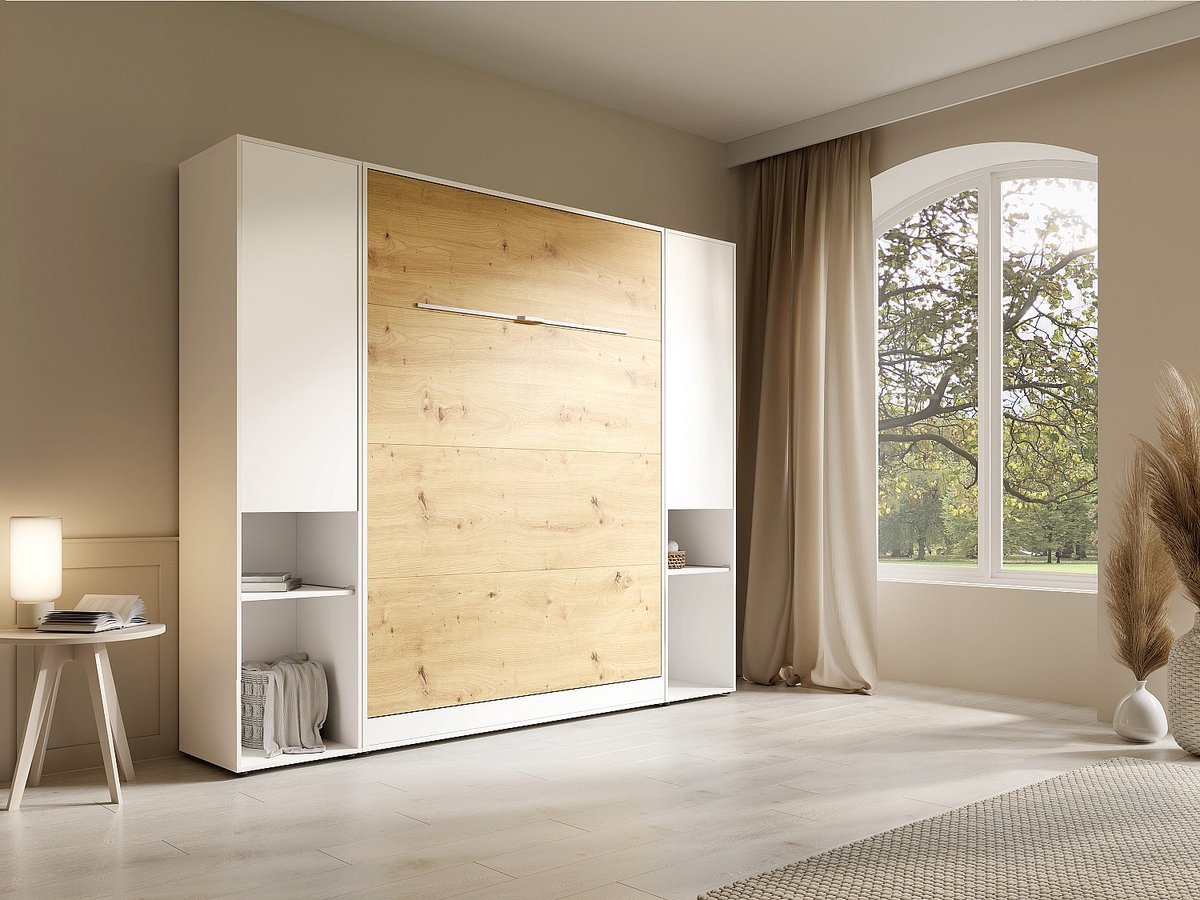 Vente-unique Bedkast hout natuurlijk licht, wit 160 x 200 cm