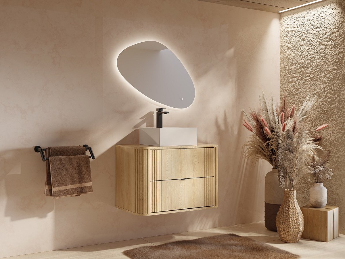 Vente-unique Zwevend wastafelmeubel - Licht naturele kleur - 80 cm - FILOR