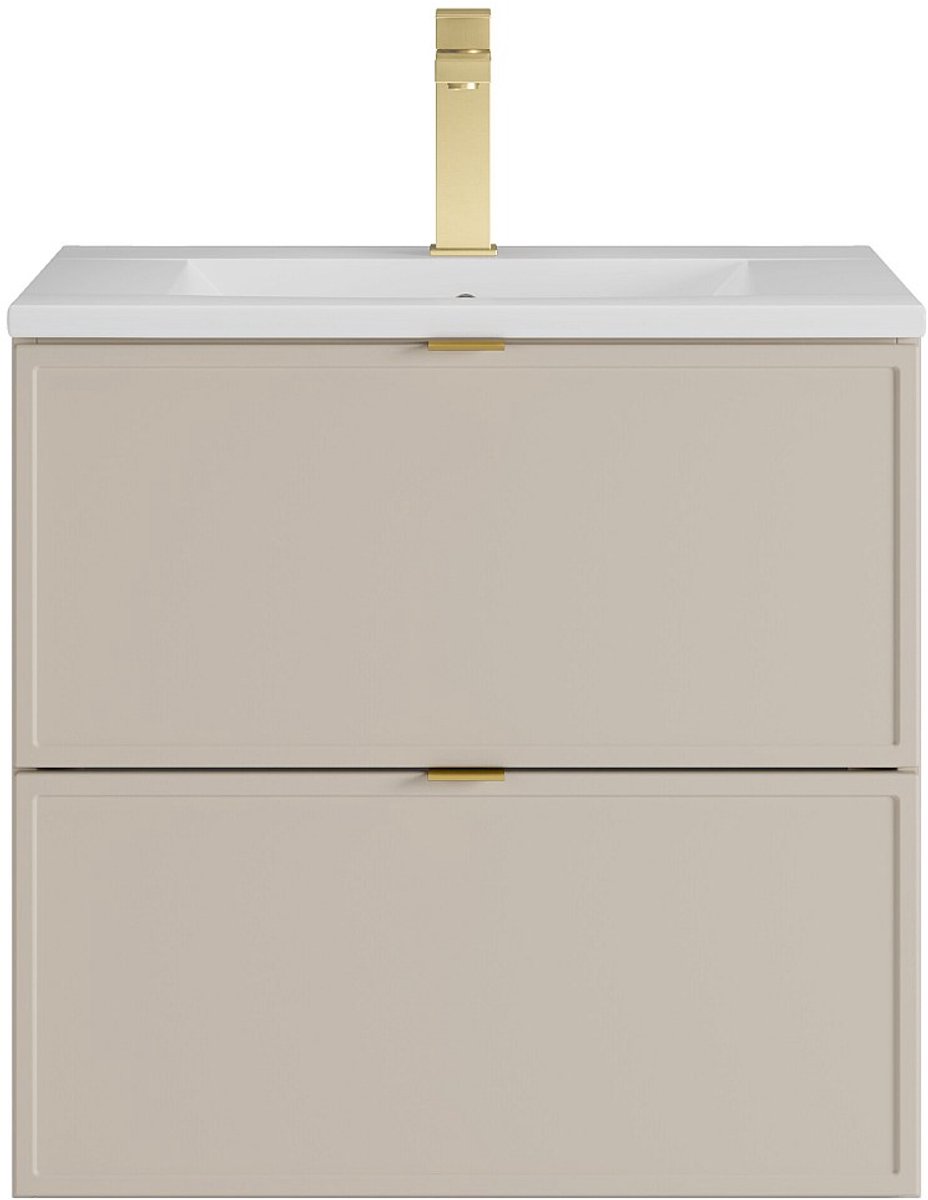 Vente-unique Zwevend badkamermeubel met inbouwwastafel en kraan - Beige - 60 cm - ONDIL