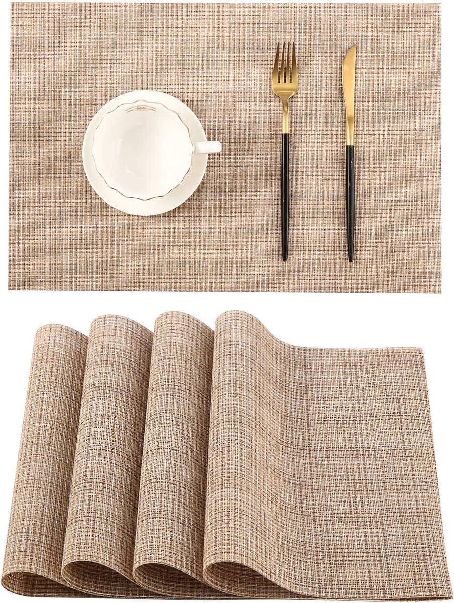 Behave Placemats - Duurzaam PVC en Polyester - Onderzetters - Hittebestendig - Makkelijk schoon te maken - 45 x 30 cm - Beige - Set van 4 stuks