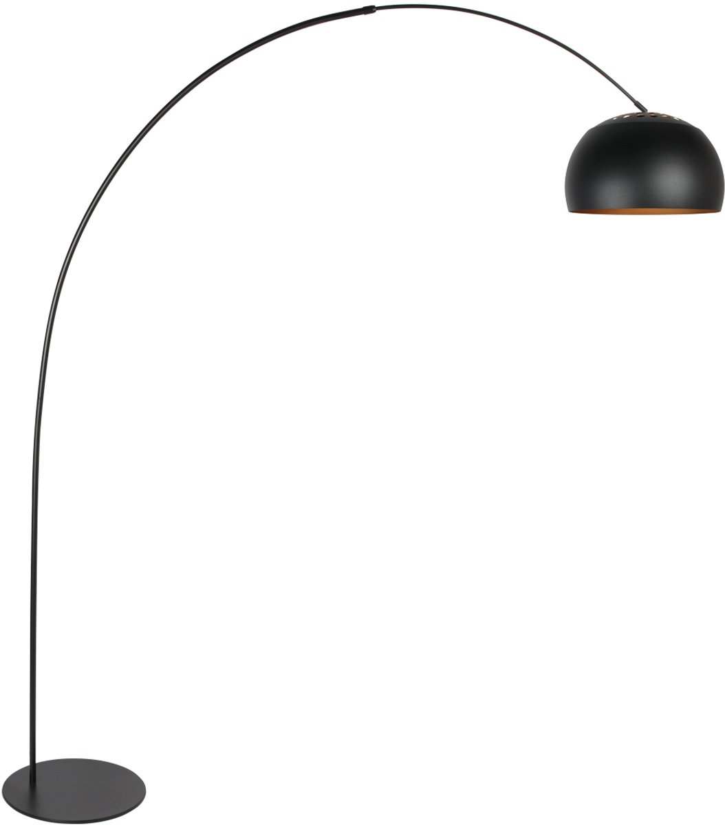Vloerlamp Curve 4912ZW - zwarte booglamp met zwart-gouden kap, verstelbare hoogte, metaal,