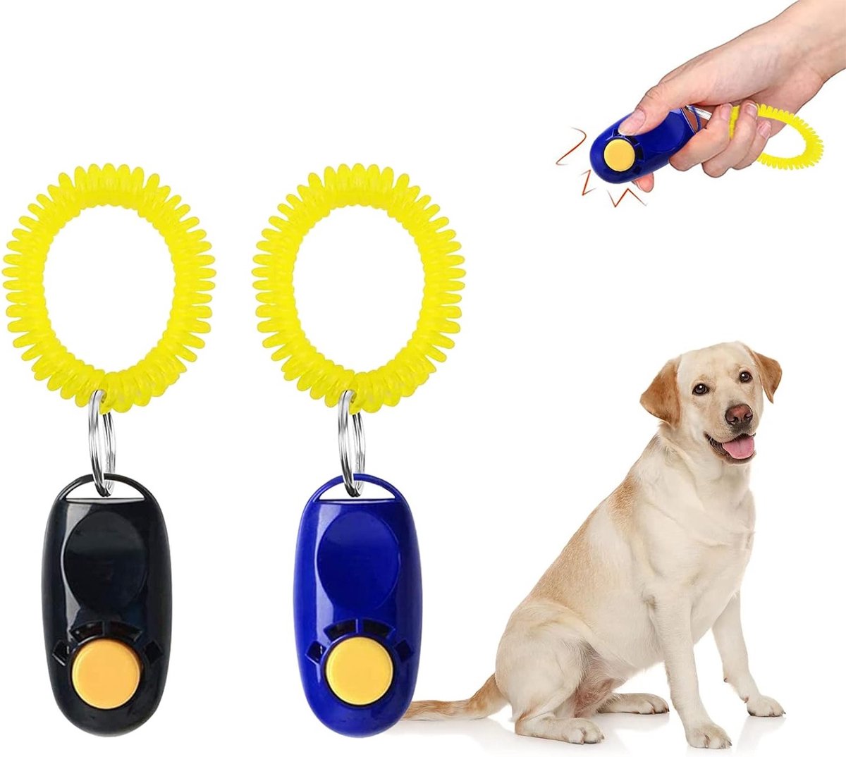 Professionele Clicker voor Honden en Katten, Ideaal voor Positieve Training, Set van 2 met Spiral Bracelet en Click Knoppen