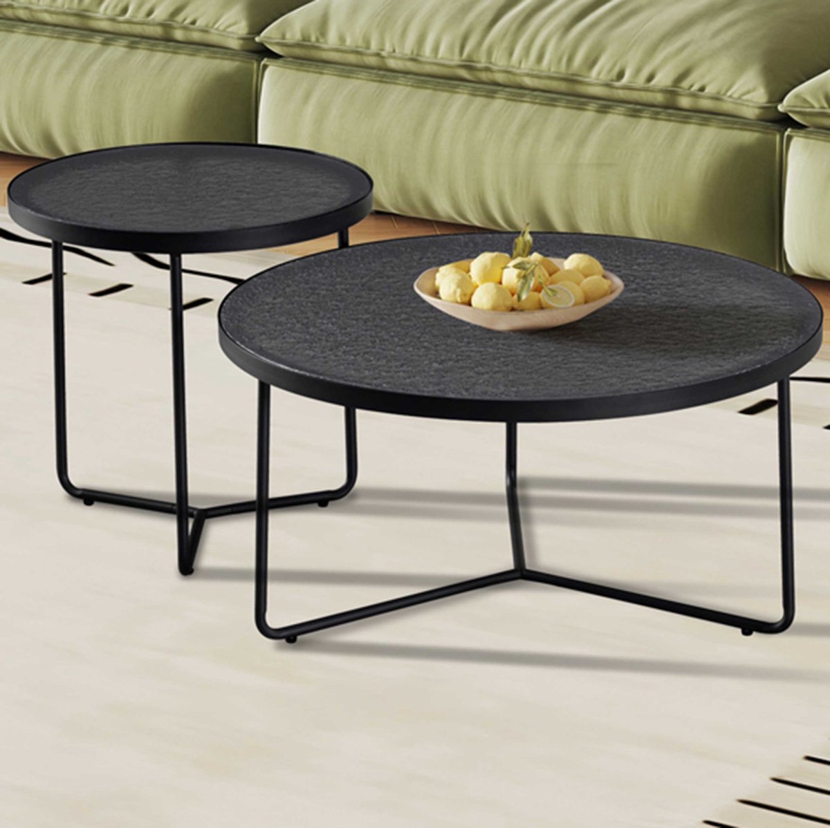 Salontafelset Melia - Ø50x50cm & Ø80x40cm - Glas - Zwart