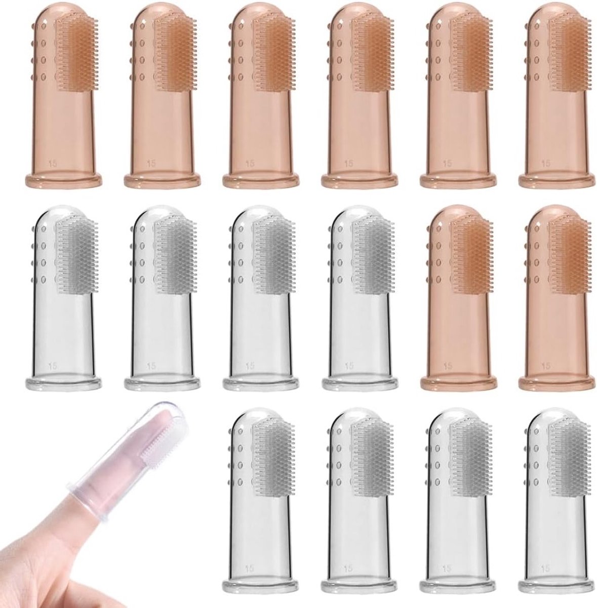 16-delige Siliconen Vinger Tandenborstel Set voor Baby's, Tandverzorging en Mondreiniging vanaf 3 Maanden, Ideaal voor Tandjes en Massage