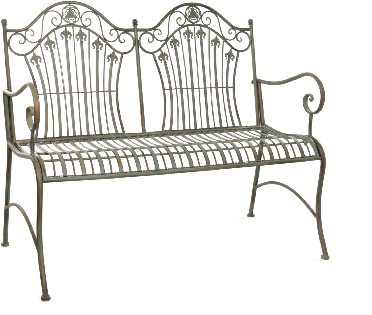 Moritz Tuinbank 113 cm Metaal – 2-persoons Vintage Landelijk Antiek Groen – weerbestendig voor tuin, terras en balkon, victoriaans design met lelieornamenten