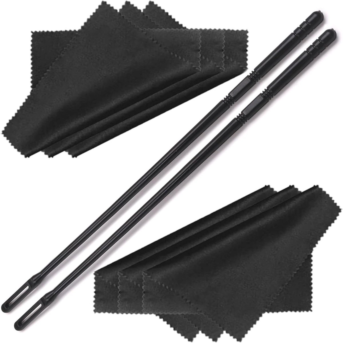 Fluitreinigingsset met reinigingsstokken en doek voor blaasinstrumenten - ideaal voor het schoonmaken en polijsten van binnen- en buitenoppervlakken van fluiten en andere muziekinstrumenten.