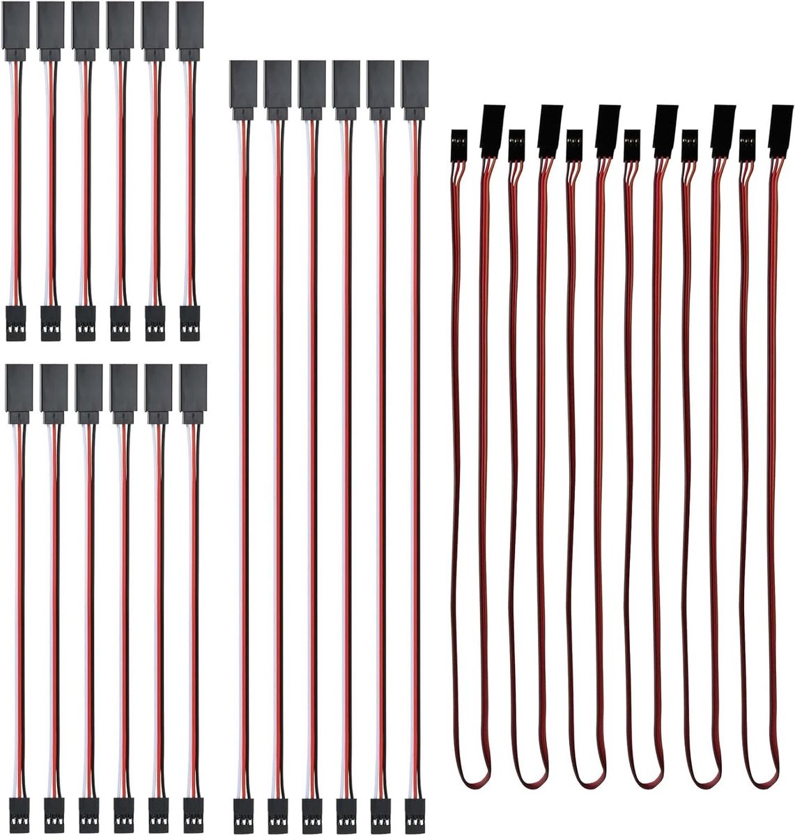 24 Stuks RC Servo Extension Kabel, 4 Maten 10cm/15cm/30cm/50cm, 3-Pins Servo Verlengkabel voor Modelbouw en Robotica