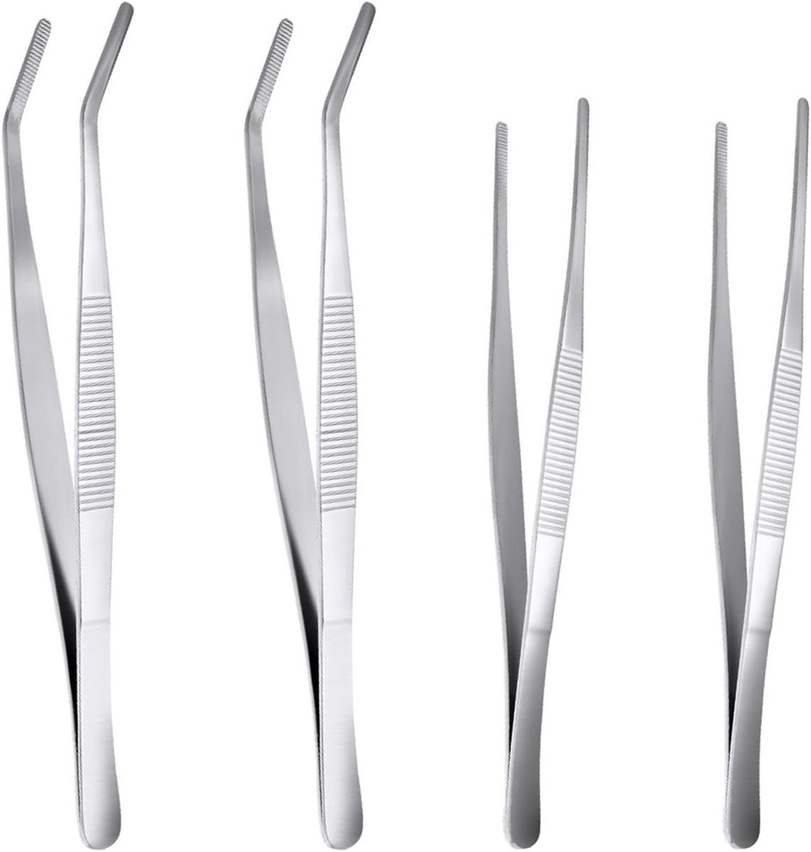 Tweezers set 4-delig - RVS 14 cm - 2x puntig & 2x gebogen - Perfect voor medische toepassingen - ShopVlot