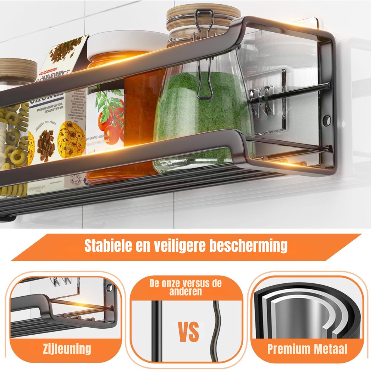 RUX® Kruidenrek ophangbaar - Kruidenrek - Zwart - 7cm x 29cm x 7cm