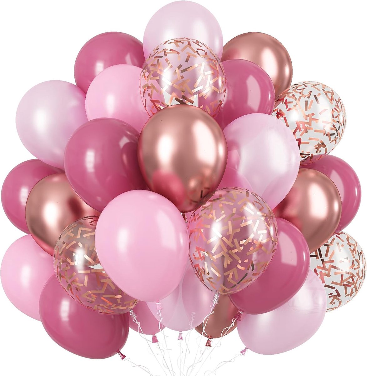 OLOEY Ballonnenset in stoffig roze-60 stuks 30 cm retro roze metallic chroom roségoud parelmoer roze macaron lichtroze ballonnen voor meisjesverjaardagsdecoraties-vrijgezellenfeest-bruidsdouche-bruiloft-vrijgezellenfeest