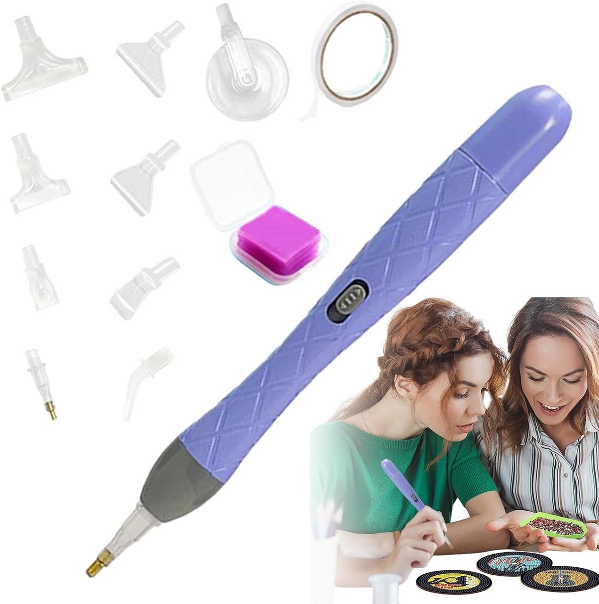 Nageldesign Gereedschap - Steentjes Pen - Creatieve Decoratie - USB Oplaadbaar - 17 Delig - Paars