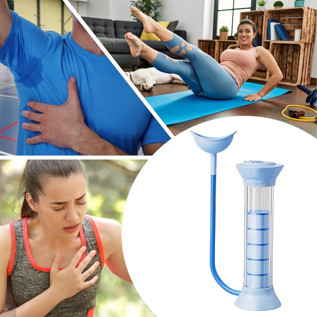 Ademhalingshalter - Ademtraining apparaat - Ademkracht verbeteren - Compact en lichtgewicht - 10 x 5 x 19 cm - Blauw