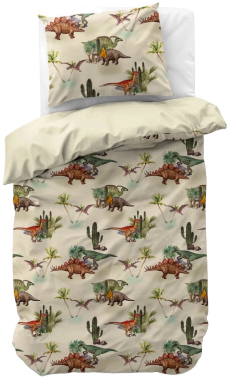 Bedsupplies Bamdino Dekbedovertrek - 140x200/220 cm - Eenpersoons - Dinosaurussen - Inclusief Kussensloop 60x70 cm