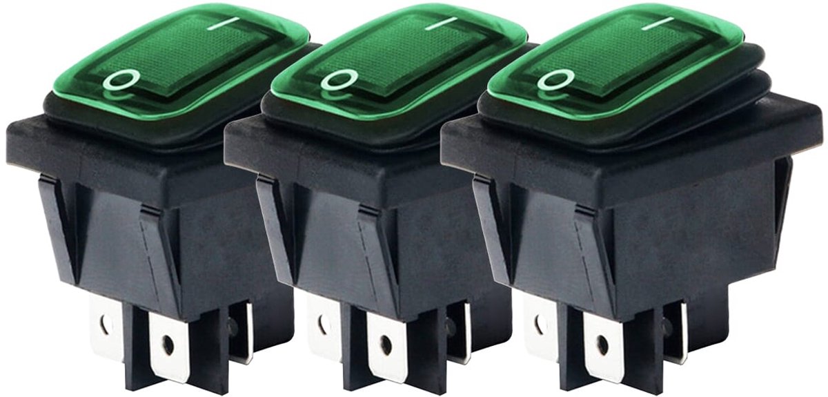 Orbit Electronic Wipschakelaar ON-OFF - 4-pins - 30x22mm - 16A 250V - Spat Waterdicht - KCD4-201-16 - Groen - 3 stuks