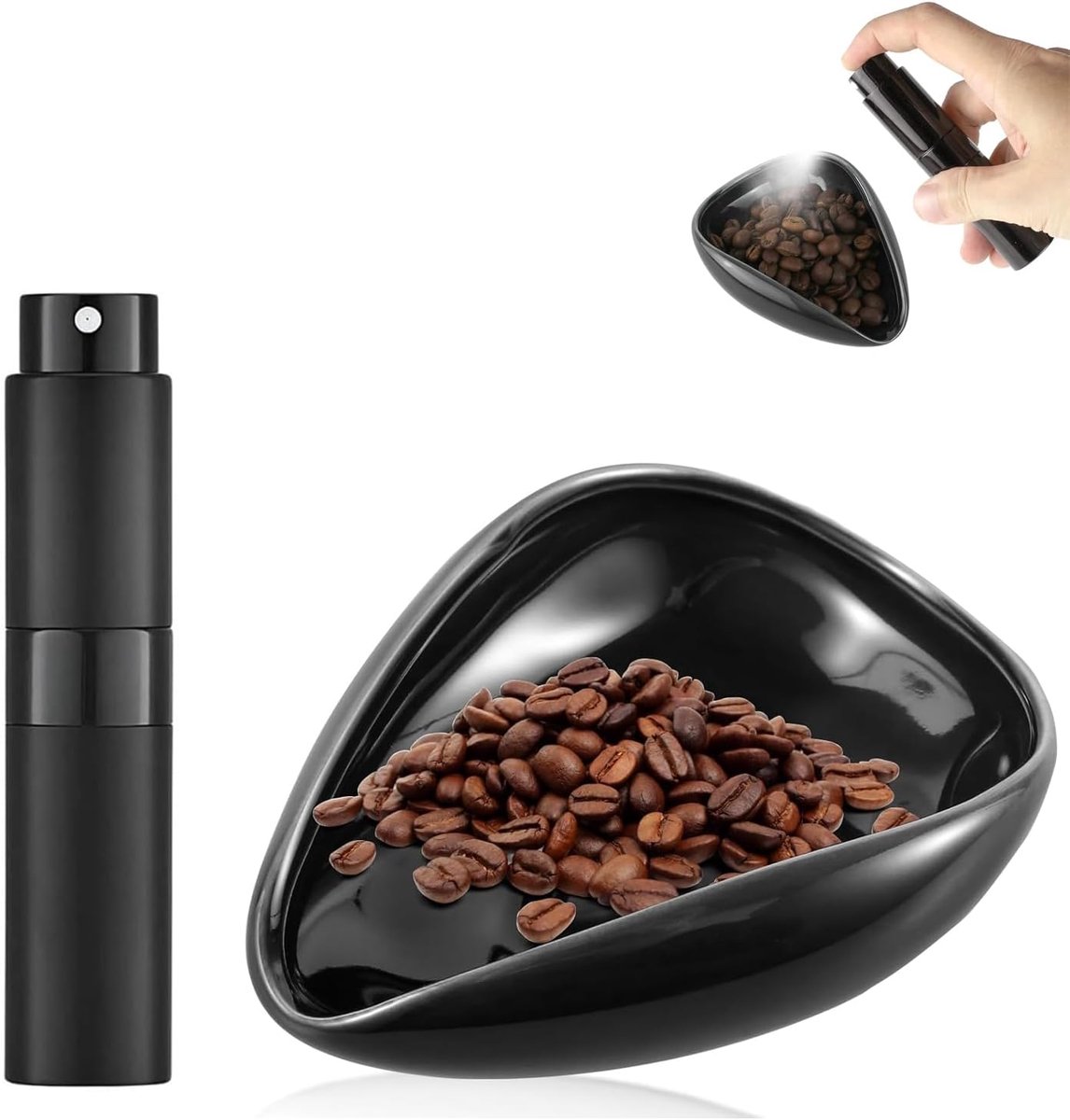 QTTVBTNA – Koffiebonen Doseerbeker - Koffiebonen Container Met Spuitfles - Keramiek Doseerschaal - Koffieaccessoires - Keramiek - Hittebestendig En Duurzaam - Voor Barista Thuisgebruik - 1 Set