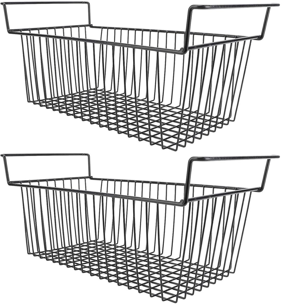 Vriezer Organizer Mandjes - Vriesmandjes Stapelbaar - Voedsel Opslag - PE Coating - 2 stuks - Zwart