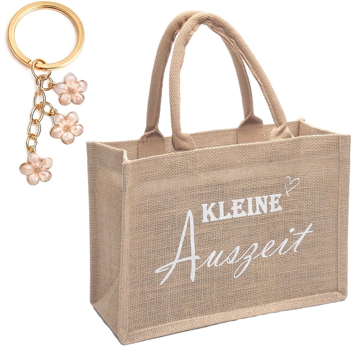 Dailygoods- Jutetas klein - Milieuvriendelijke jute tas - Cadeautas voor vrouwen - Sleutelhanger - Verjaardag/Kerstmis - Afmetingen 31,5 x 22 x 12 cm