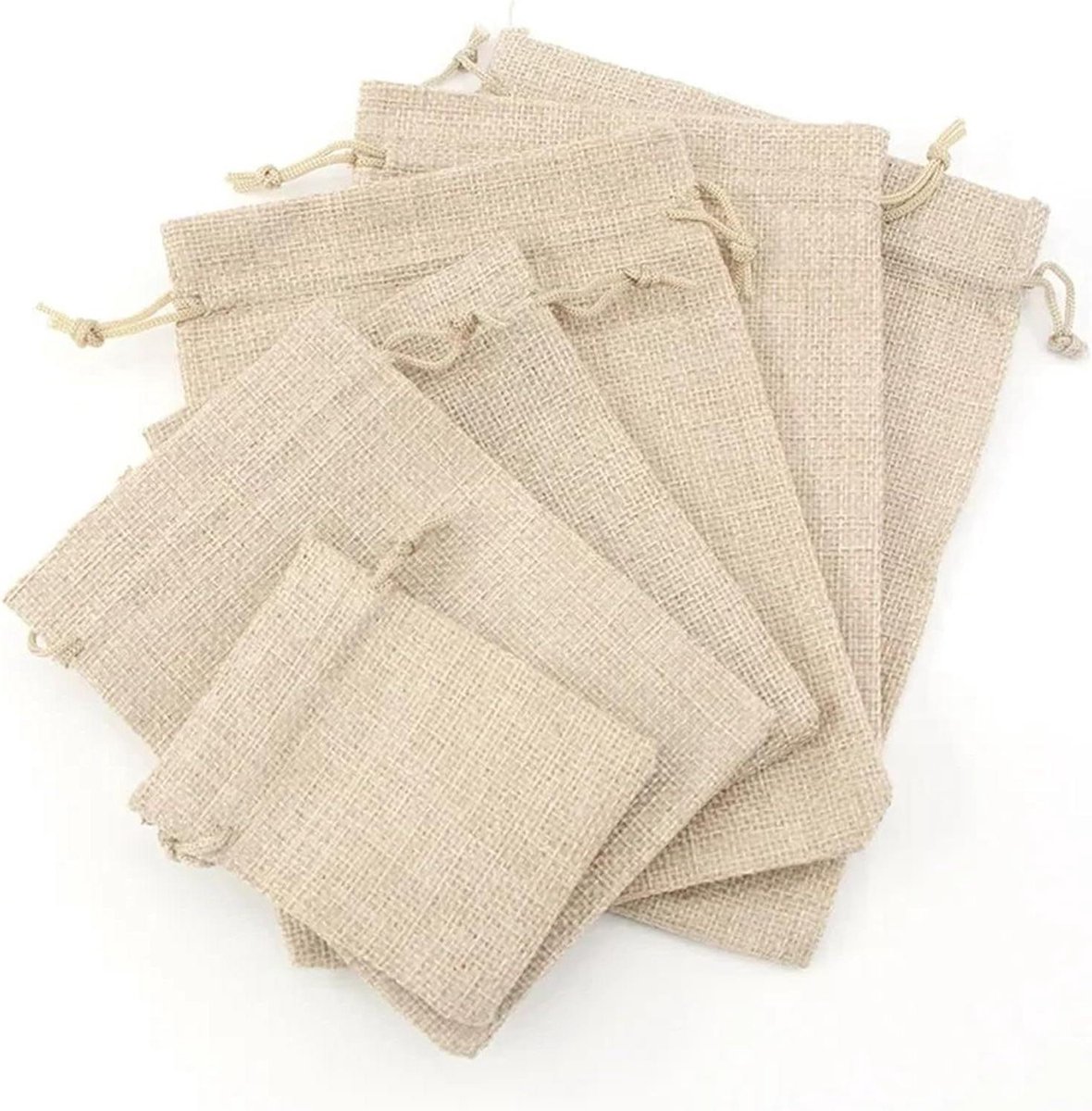 Jute Geschenktasjes - Trekkoord zakjes - Kleine spullen opbergen - Ademend materiaal - 10 stuks 10x15 cm - Natuurlijk