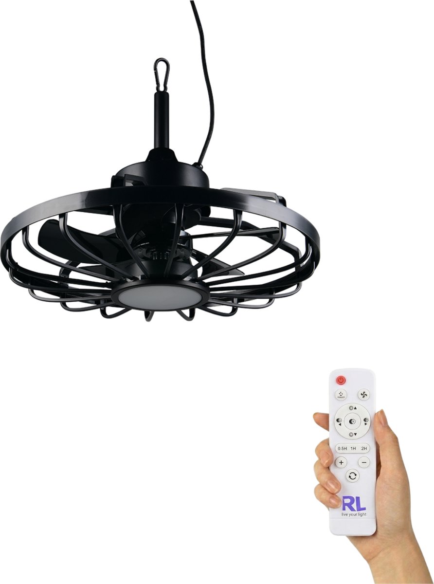 Fantiluxe - Saga - Plafondventilator met verlichting - Zwart - Ø51cm - Afstandsbediening - Met lamp - Plafond ventilator - Slaapkamer