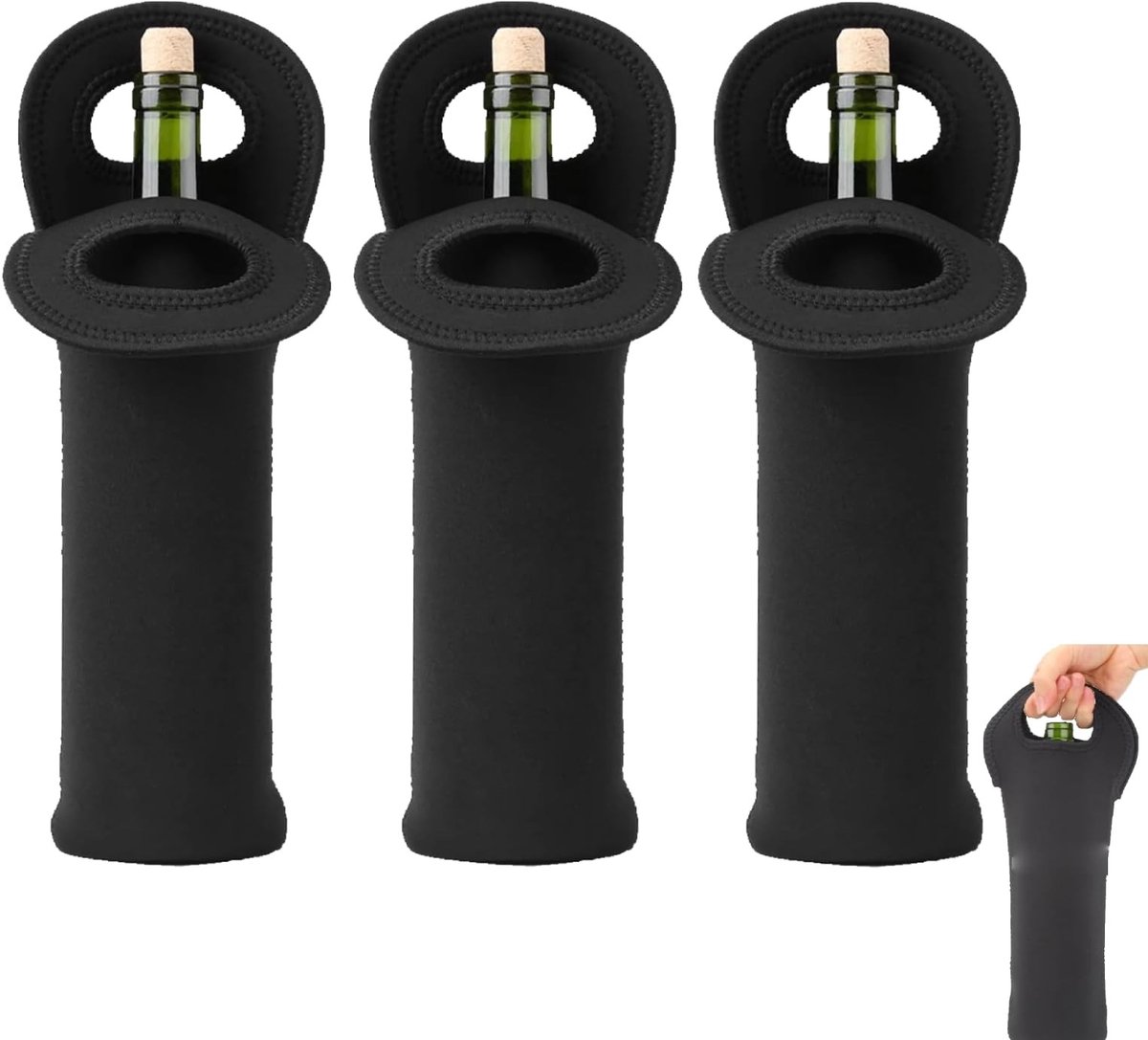 Dailygoods- Wijnkoeltas - Herbruikbare Neopreen - Handvat - Bescherming voor Wijnflessen - Reisaccessoire - Set van 3 - Wijnfles Tas