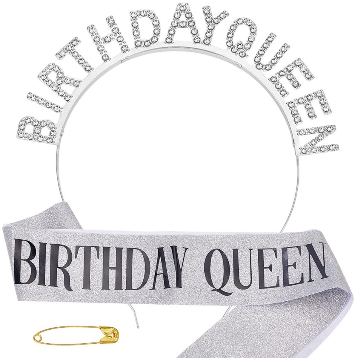Dailygoods- Hoofdband Bling Strass Design - Verjaardag Hoofdband - Platina Kleur - Lichtgewicht - Duurzaam - 158 mm Breed - Verjaardagsaccessoire