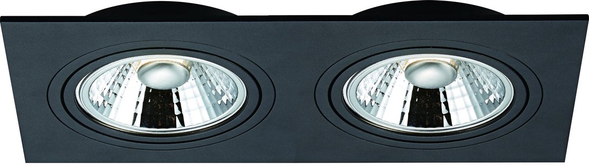 Fantasia Zoom AR111 inbouwspot, rechthoekig, zwart, 2x AR111 12,4W LED dimbaar, 2700K warm wit licht