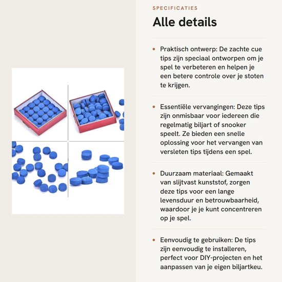 Dailygoods- Biljartkeu Tips 50 Stuks - Vervangtips - Duurzaam Materiaal - Eenvoudig in Gebruik - Snooker/Pool Accessoire - Goede Prestatie - Biljart Tips van Dailygoods — afbeelding 2