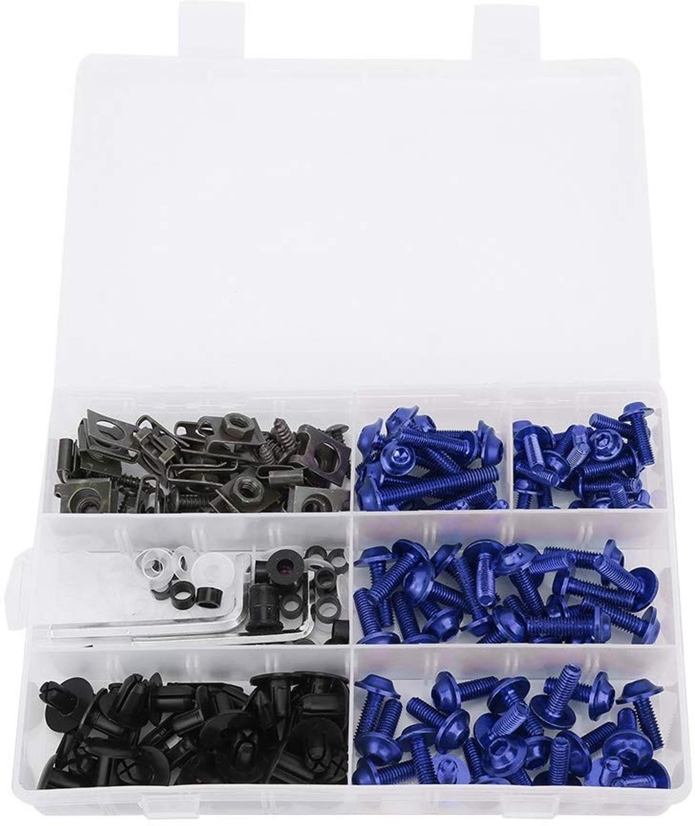 Dailygoods- Kuipboutenset 198 stuks - Bevestigingsmiddelen - Schroeven - Montage - Motorfiets - ABS/Aluminium - Geschikt voor meeste motorfietsen - Motorfietsbevestigingsset