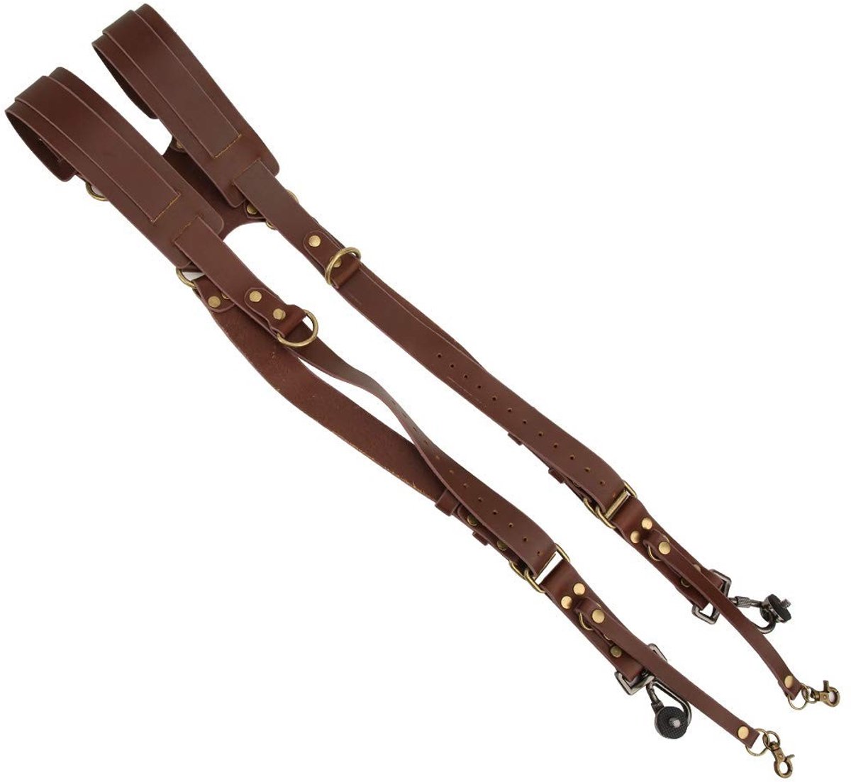 Dailygoods- Camerariem Verstelbaar - Dubbele Schouderriem van Echt Leer - Zacht Schouderkussen - Dubbel Veiligheidsdesign - Geschikt voor 2 Camera's - Hoogwaardig en Duurzaam - Camera Strap