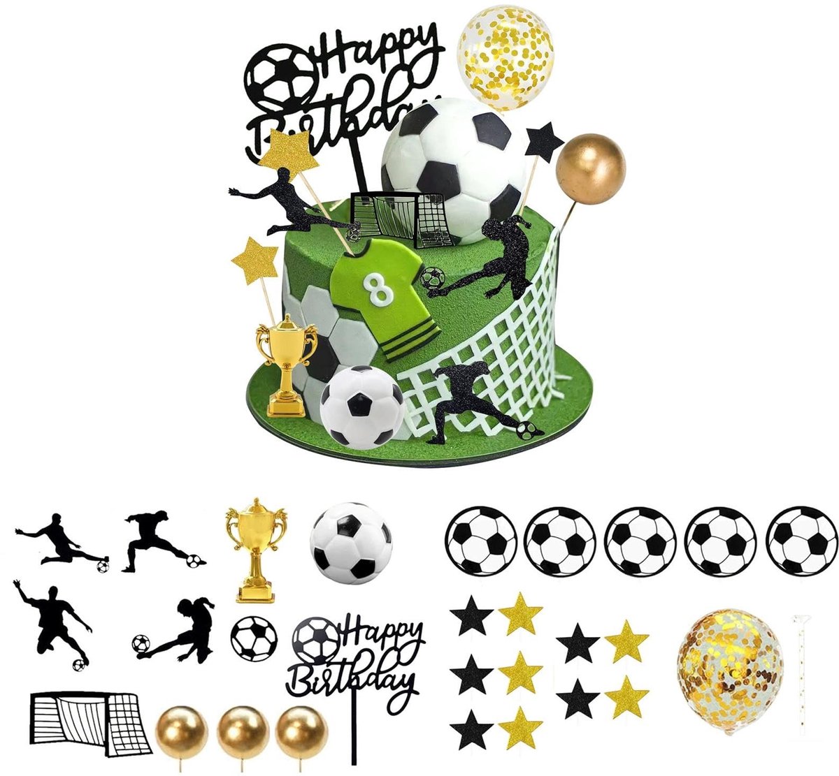 Dailygoods- Taarttopper Voetbal - Taartdecoratie Set - Feesthanger - 29 Stuks - Eenvoudig te Installeren - Schattig Ontwerp