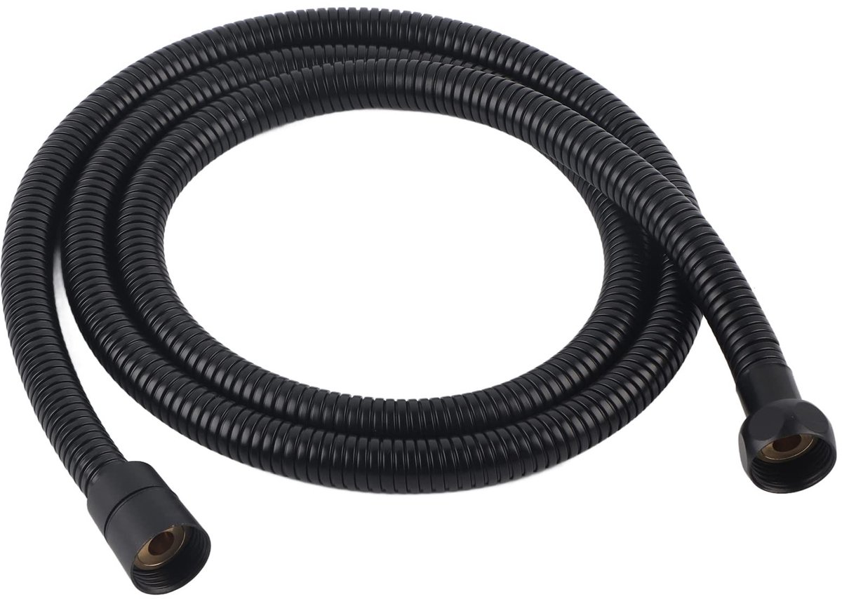 Dailygoods- Doucheslang 80cm - Matzwart - Roestvrij Staal - Flexibel - Messing Connectoren - Waterdicht - Douchekraan