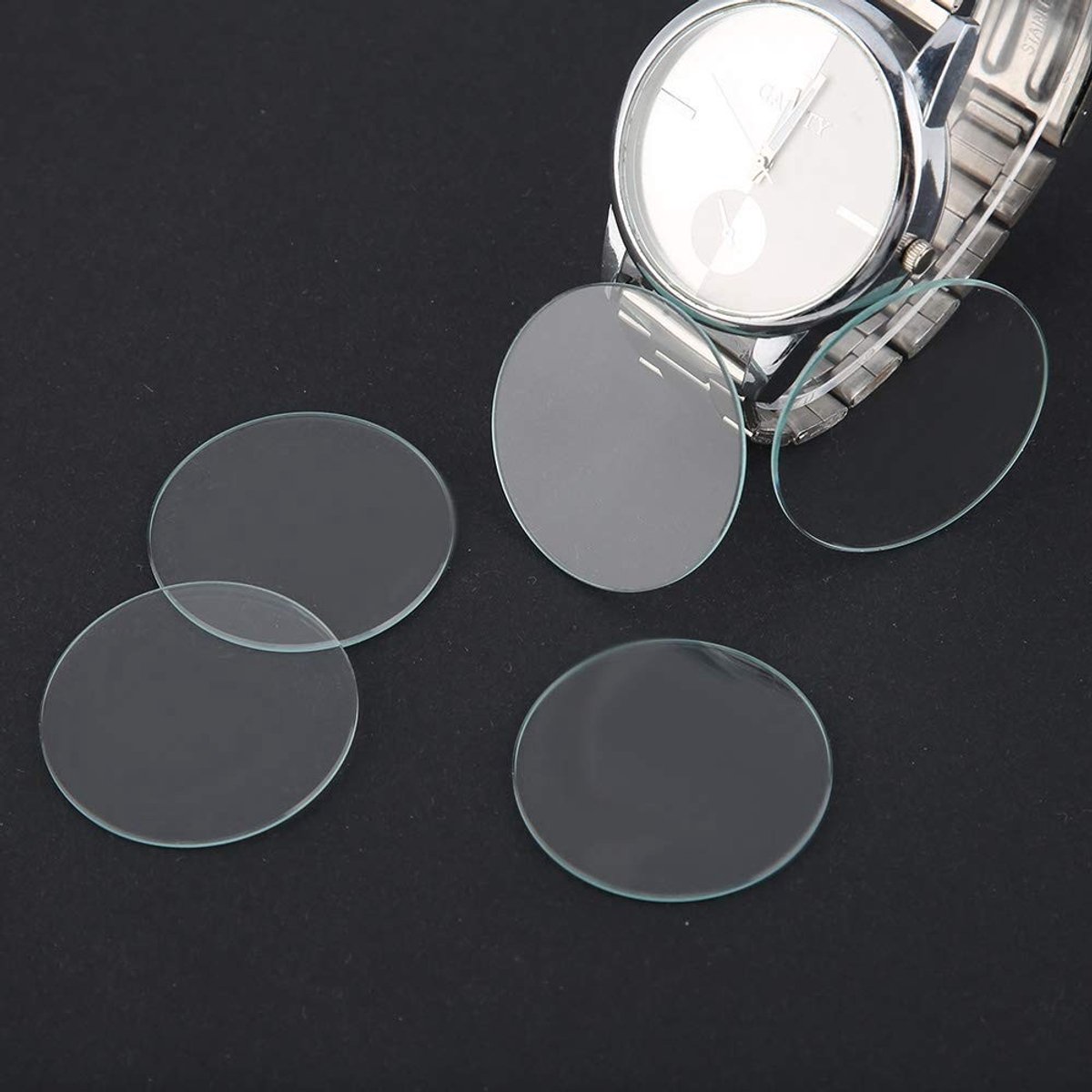 Dailygoods- Horloge Houder Vervangend - 5 Stuks - Ronde 37/38/39 mm - Kristal Glazen Lens - Handpatroon - Krassenpreventie - Horlogelens
