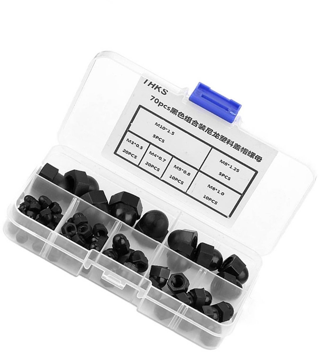 Dailygoods- Zeskantmoeren Nylon - M3/M4/M5/M6/M8/M10 - 70 Stuks - Zwart - Hoogwaardig Materiaal - Voorkomt Losraken - Moeren