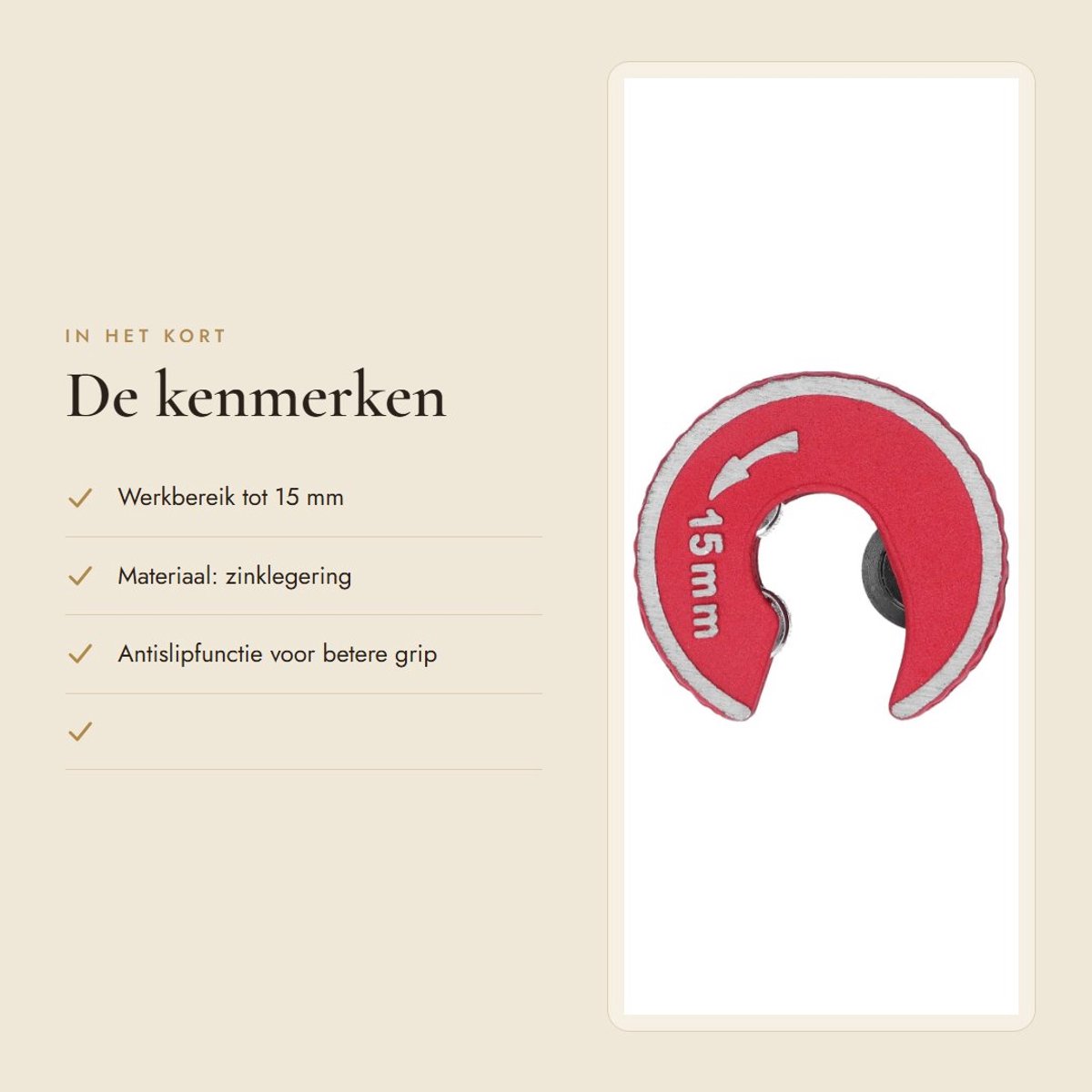 Dailygoods- Pijpsnijder 15 mm - Antislipfunctie - Zinklegering - Koperen/Aluminium Buizensnijder - Snijgereedschap - Comfortabel in gebruik thumbnail 2