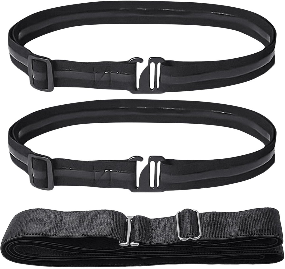 Dailygoods- Tailleband 3 Stuks - Elastische Tailleband - Antislip Bevestigingsriem - Verstelbare Hemdband - Zwart 100/125 cm - Comfortabel en Duurzaam