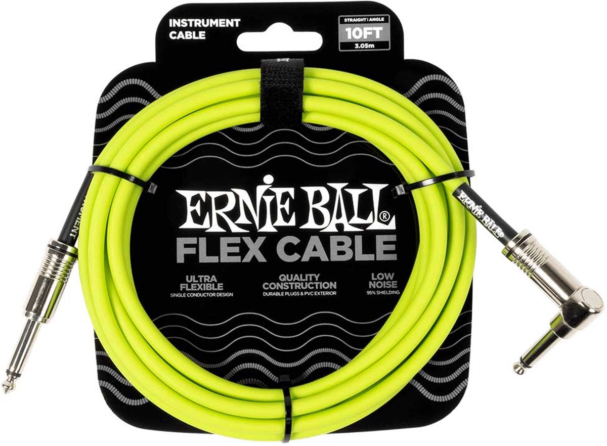 Ernie Ball 6465 Flex 3 meter instrumentkabel geel haaks - recht