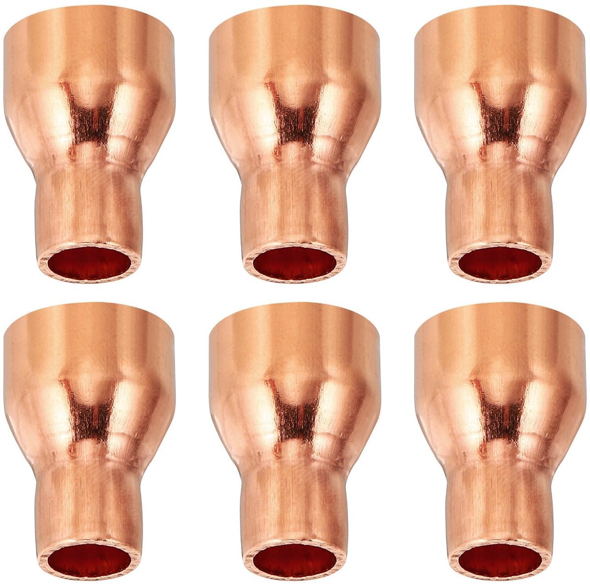 Dailygoods- Reducerende Drukkoppelingen 15 mm - 8 mm - 6 Stuks - Puur Koper - Duurzaam - Corrosiebestendig - Voor HVAC/Sanitair - Verloopkoppelingen